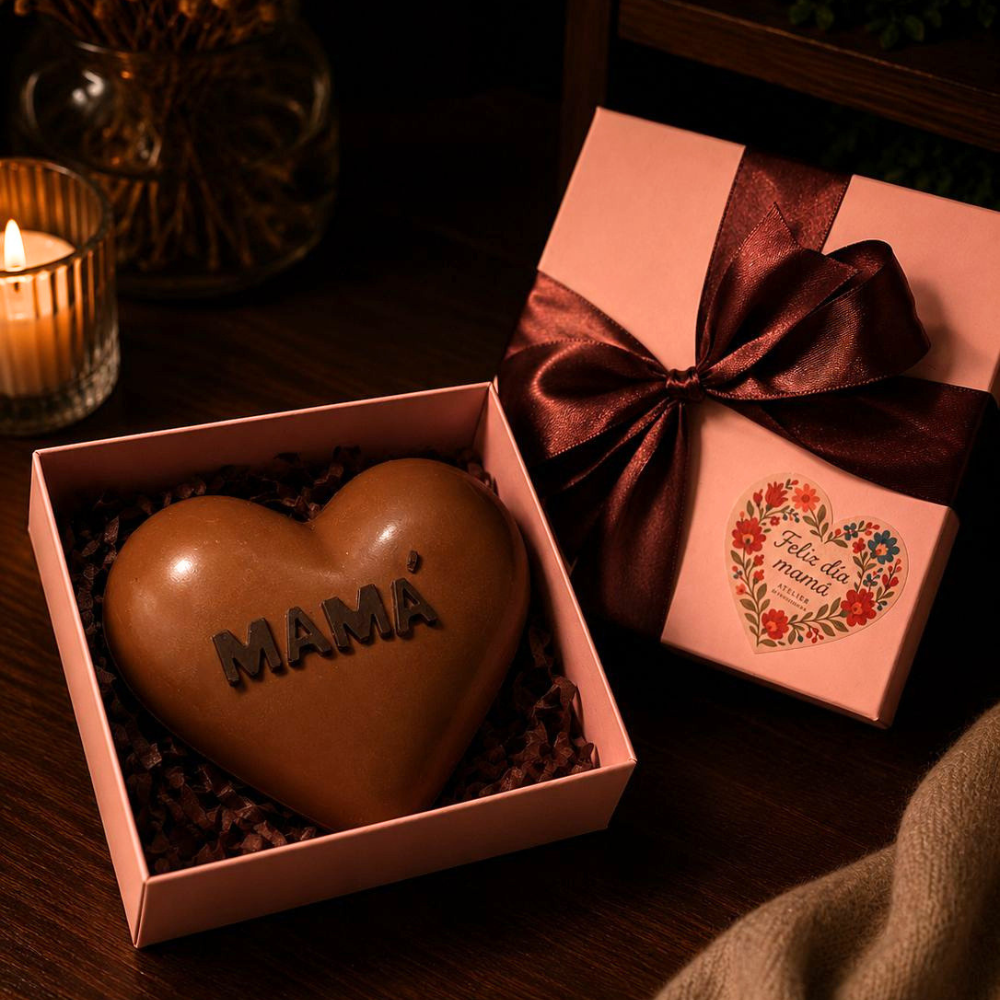 Corazón de Chocolate “Mamá” – Chocolate con Leche & 70% Cacao